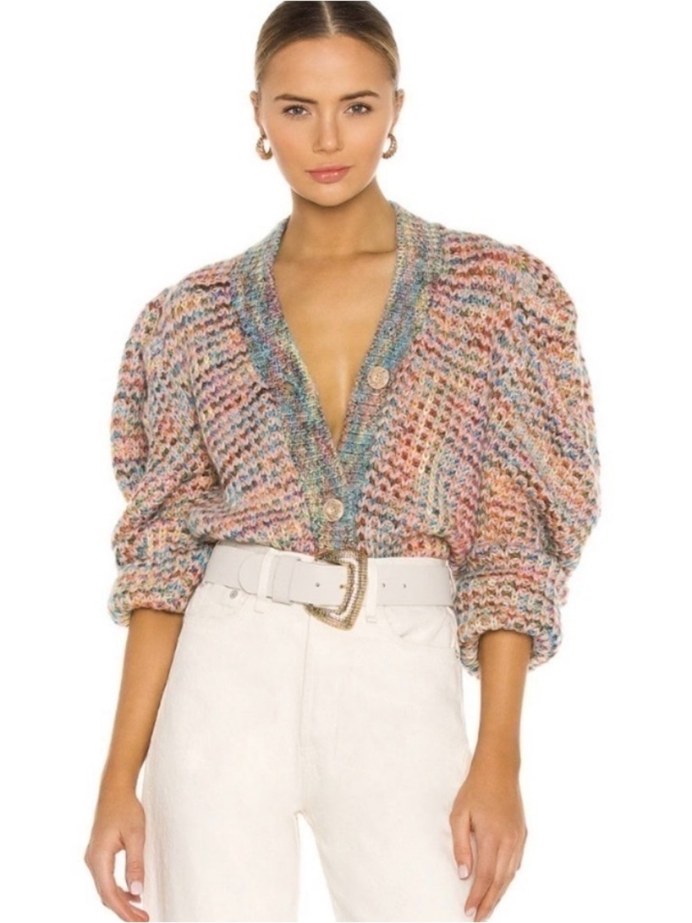 Ulla Johnson Fiora Rainbow Puff Sleeve Mohair Wool Cardigan Sweater M - Picture 3 of 16